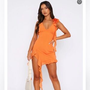 White Fox “Like That Mini Dress Melon” Orange Ruffle Asymmetrical Dress